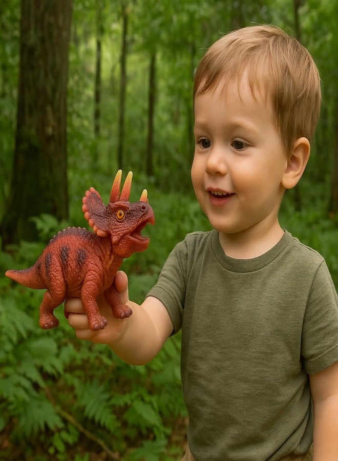 DTR Creation Triceratops Dinosaur Toy with Sound ? 20 cm Red-Brown Dino Figure with 3 Horns | Realistic Prehistoric Animal Toy with Piku Piku Music | Collectible Pack-of-1 - Image 5